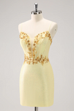 Yellow Spaghetti Straps Sequins Tight Homecoming Dress HZ0509