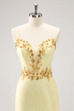 Yellow Spaghetti Straps Sequins Tight Homecoming Dress HZ0509