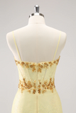 Yellow Spaghetti Straps Sequins Tight Homecoming Dress HZ0509