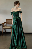 Line Green Off Shoulder Simple Evening Dress, Green Long Prom Dress HZ0509