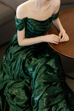 Line Green Off Shoulder Simple Evening Dress, Green Long Prom Dress HZ0509