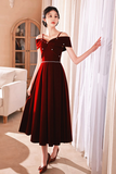Red Off Shoulder Straps Tea Length Formal Dress, New Homecoming Dress HZ0509