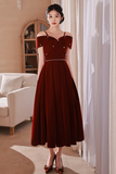 Red Off Shoulder Straps Tea Length Formal Dress, New Homecoming Dress HZ0509