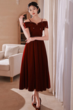 Red Off Shoulder Straps Tea Length Formal Dress, New Homecoming Dress HZ0509