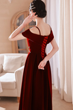 Red Off Shoulder Straps Tea Length Formal Dress, New Homecoming Dress HZ0509