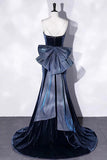 Velvet Spaghetti Strap Long Prom Dress, Mermaid Bow Evening Party Dress HZ0509