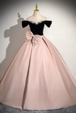 Line Off Shoulder Satin Pink Long Prom Dress, Pink Long Formal Dress HZ0509