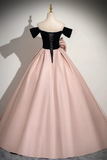 Line Off Shoulder Satin Pink Long Prom Dress, Pink Long Formal Dress HZ0509