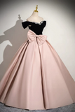 Line Off Shoulder Satin Pink Long Prom Dress, Pink Long Formal Dress HZ0509