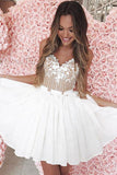 Spaghetti Straps White Homecoming Dress with Lace Appliques HZ0509