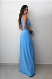 Spaghetti Straps Floor-Length Sky Blue Prom Dress with Split HZ0509